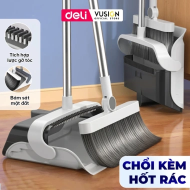 Bộ chổi quét nhà Deli đa năng gấp gọn kèm xẻng hót rác, nhựa cao cấp thép không gỉ 69.000₫