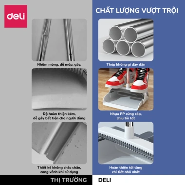 Bộ chổi quét nhà Deli đa năng gấp gọn kèm xẻng hót rác, nhựa cao cấp thép không gỉ 69.000₫ 2