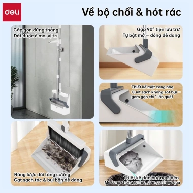 Bộ chổi quét nhà Deli đa năng gấp gọn kèm xẻng hót rác, nhựa cao cấp thép không gỉ 69.000₫ 3