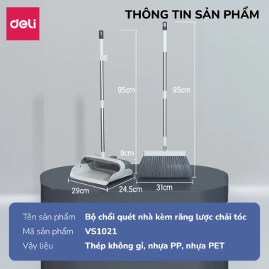 Bộ chổi quét nhà Deli đa năng gấp gọn kèm xẻng hót rác, nhựa cao cấp thép không gỉ 69.000₫ 10