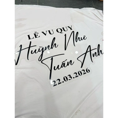 Bộ chữ FOMET 5LI decal màu tùy chọn, nền mica, bảng tên cô dâu chú rể - 450.000₫ 3
