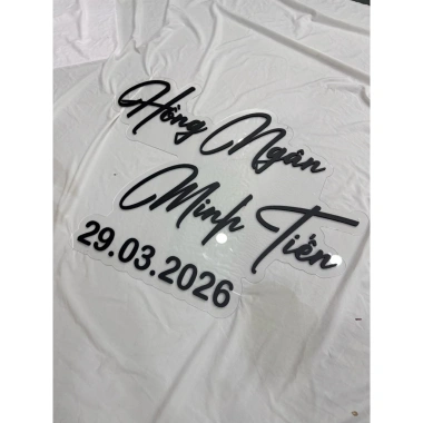 Bộ chữ FOMET 5LI decal màu tùy chọn, nền mica, bảng tên cô dâu chú rể - 450.000₫ 8