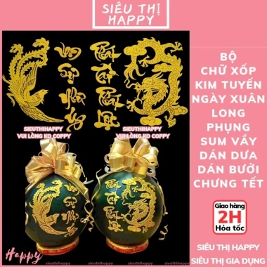 Bộ Chữ Xốp Kim Tuyến Long Phụng Sum Vầy Dán Dưa và Bưởi - Rồng Phượng Chưng Tết 35k
