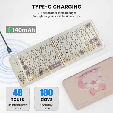 Bộ chuột‑bàn phím gập không dây Bluetooth, sạc lại, hỗ trợ Win7/8/10 iOS Android Mac - Di động dễ thương 4 Bộ chuột‑bàn phím gập không dây Bluetooth, sạc lại, hỗ trợ Win7/8/10 iOS Android Mac - Di động dễ thương 4