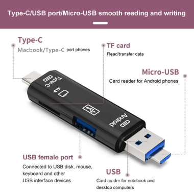 Bộ chuyển đổi 5 trong 1 USB 3.0 Loại C, USB, Micro USB + đầu đọc thẻ TF/SD OTG - Giá ưu đãi 150k 2
