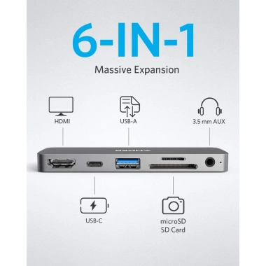 Bộ chuyển đổi Anker PowerExpand 6-in-1 USB-C PD Hub A8.362 – Giá 950k, hỗ trợ 4K HDMI, 2 USB 3.0, SD
