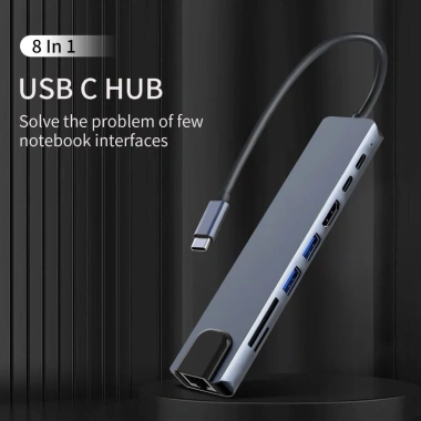 Bộ chuyển đổi đa năng 8-trong-1 USB-C Hub HDMI 4K, RJ45, USB 3.0, đọc thẻ SD/TF - Giá ưu đãi 140.800 VND