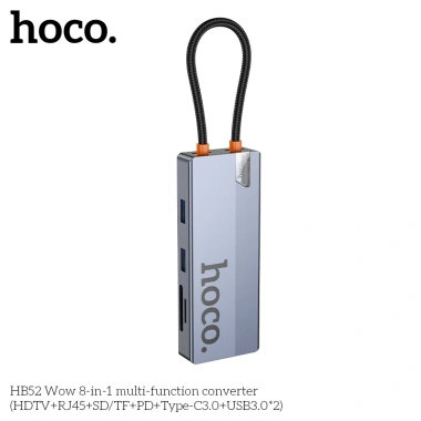Bộ chuyển đổi Hoco HB52 8in1 Type-C sang HDMI, LAN, PD, USB, TF/SD - Giá 440.000₫ 5 Bộ chuyển đổi Hoco HB52 8in1 Type-C sang HDMI, LAN, PD, USB, TF/SD - Giá 440.000₫ 5