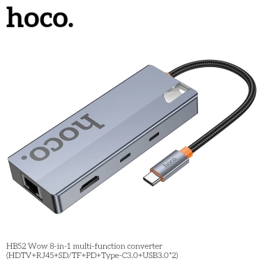 Bộ chuyển đổi Hoco HB52 8in1 Type-C sang HDMI, LAN, PD, USB, TF/SD - Giá 440.000₫ 6 Bộ chuyển đổi Hoco HB52 8in1 Type-C sang HDMI, LAN, PD, USB, TF/SD - Giá 440.000₫ 6