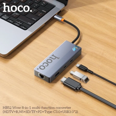 Bộ chuyển đổi Hoco HB52 8in1 Type-C sang HDMI, LAN, PD, USB, TF/SD - Giá 440.000₫ 8 Bộ chuyển đổi Hoco HB52 8in1 Type-C sang HDMI, LAN, PD, USB, TF/SD - Giá 440.000₫ 8