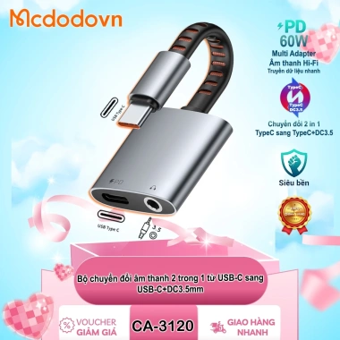 Bộ Chuyển Đổi Mcdodo CA-3.120 2 Trong 1 USB-C sang USB-C + Jack 3.5mm - Sạc nhanh, nghe nhạc chất lượng, giá ưu đãi 454.350₫