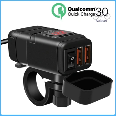 Bộ chuyển đổi nguồn sạc USB kép Auleset Motorcycle QC3.0 sạc nhanh có vôn kế - 379.915₫