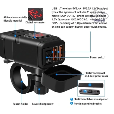 Bộ chuyển đổi nguồn sạc USB kép Auleset Motorcycle QC3.0 sạc nhanh có vôn kế - 379.915₫ 2 Bộ chuyển đổi nguồn sạc USB kép Auleset Motorcycle QC3.0 sạc nhanh có vôn kế - 379.915₫ 2