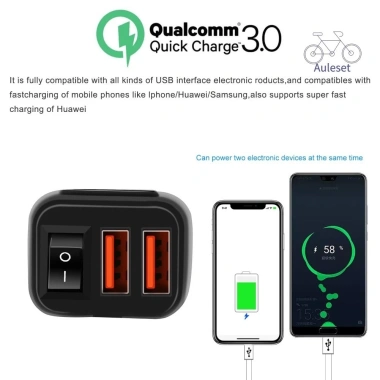 Bộ chuyển đổi nguồn sạc USB kép Auleset Motorcycle QC3.0 sạc nhanh có vôn kế - 379.915₫