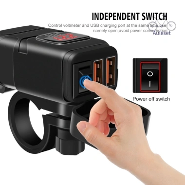 Bộ chuyển đổi nguồn sạc USB kép Auleset Motorcycle QC3.0 sạc nhanh có vôn kế - 379.915₫