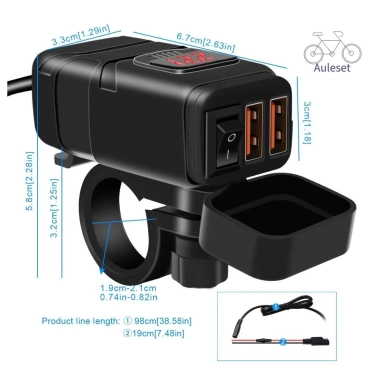 Bộ chuyển đổi nguồn sạc USB kép Auleset Motorcycle QC3.0 sạc nhanh có vôn kế - 379.915₫