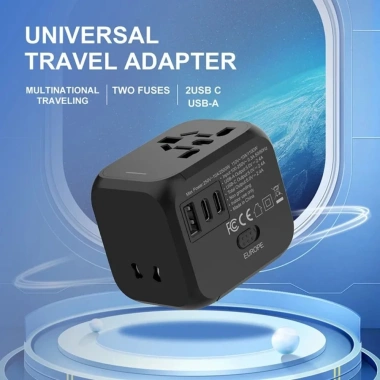 Bộ chuyển đổi phích cắm du lịch đa năng YudhUI Sạc USB C 2 loại, hỗ trợ EU/UK/US/AU, bền bỉ, giá chỉ 355.960₫