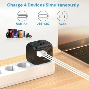 Bộ chuyển đổi phích cắm du lịch đa năng YudhUI Sạc USB C 2 loại, hỗ trợ EU/UK/US/AU, bền bỉ, giá chỉ 355.960₫