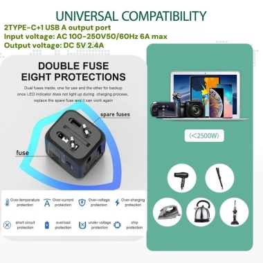 Bộ chuyển đổi phích cắm du lịch đa năng YudhUI Sạc USB C 2 loại, hỗ trợ EU/UK/US/AU, bền bỉ, giá chỉ 355.960₫