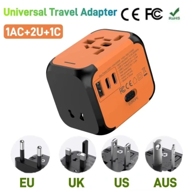 Bộ chuyển đổi phích cắm du lịch đa năng YudhUI Sạc USB C 2 loại, hỗ trợ EU/UK/US/AU, bền bỉ, giá chỉ 355.960₫