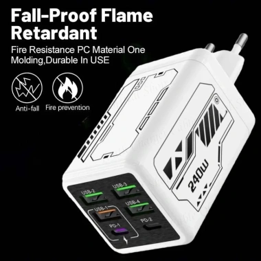 Bộ chuyển đổi sạc siêu nhanh 240W Mech Wind 4USB 2Type C hỗ trợ EU US UK du lịch 3 Bộ chuyển đổi sạc siêu nhanh 240W Mech Wind 4USB 2Type C hỗ trợ EU US UK du lịch 3