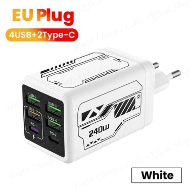 Bộ chuyển đổi sạc siêu nhanh 240W Mech Wind 4USB 2Type C hỗ trợ EU US UK du lịch 10 Bộ chuyển đổi sạc siêu nhanh 240W Mech Wind 4USB 2Type C hỗ trợ EU US UK du lịch 10