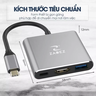 Bộ chuyển đổi Type-C HUB ZADEZ ZAH-513 3 trong 1 - HDMI, USB, SD, Giá chỉ 445.000đ 3