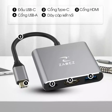 Bộ chuyển đổi Type-C HUB ZADEZ ZAH-513 3 trong 1 - HDMI, USB, SD, Giá chỉ 445.000đ 6