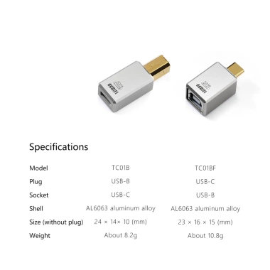 Bộ chuyển đổi USB-B sang USB-C DDHIFI TC01B – HiFi chất lượng, Unibody, mạ vàng CNC, giá ưu đãi 346.500₫ 9