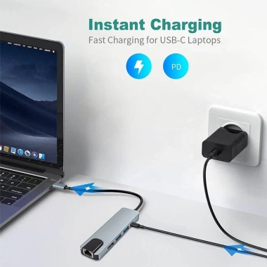 Bộ chuyển đổi USB-C 5 trong 1 Type-C sang HDMI 4K, USB3.0 & RJ45 Ethernet LAN - Giá ưu đãi 79.200 VND 7 Bộ chuyển đổi USB-C 5 trong 1 Type-C sang HDMI 4K, USB3.0 & RJ45 Ethernet LAN - Giá ưu đãi 79.200 VND 7