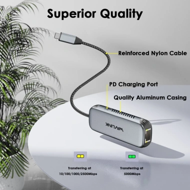 Bộ chuyển đổi USB C sang Ethernet 5Gbps WAVLINK Cổng sạc 95W Không cần driver