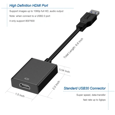 Bộ chuyển đổi USB sang HDMI ZOERAX 1.080P 60Hz USB 3.0/2.0, hỗ trợ âm thanh, cho PC, Mac, máy chiếu 7
