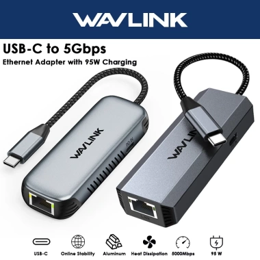 Bộ chuyển đổi USB‑C sang Ethernet 5Gbps WAVLINK, sạc 95W, tương thích Windows 10/11, macOS, Linux - Giá ưu đãi 715.000₫