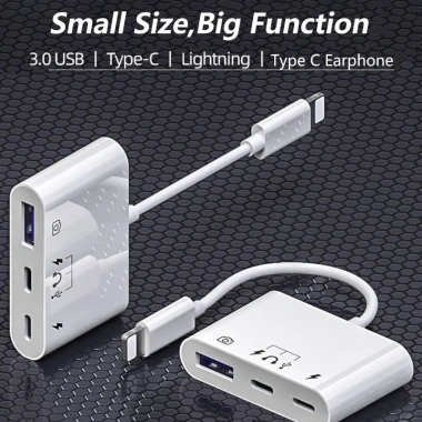 Bộ chuyển đổi USB‑C sang USB 3 trong 1 sạc nhanh cho S24/S23/S22, iPhone 15/14/13 hỗ trợ tai nghe, chuột, ổ cứng