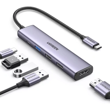 Bộ chuyển Type C Ugreen 15.495 2x USB A 2.0 + 1x USB A 3.0 + HDMI 4K@30Hz + PD 315.000₫
