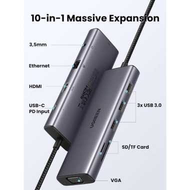 Bộ chuyển Type‑C Ugreen 15.601 CM498: HDMI, VGA, USB 3.0, LAN 1Gbps, Card Reader, 3.5mm – 815.000 ₫ 3 Bộ chuyển Type‑C Ugreen 15.601 CM498: HDMI, VGA, USB 3.0, LAN 1Gbps, Card Reader, 3.5mm – 815.000 ₫ 3