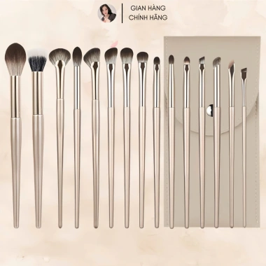 Bộ Cọ 15 Cây Tán Phấn Mắt Tạo Khối Chuyên Dụng Kèm Túi Da Sang Trọng