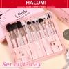 Bộ cọ cá nhân Laka 12 cây màu hồng lông mềm bám phấn đa chức năng kèm ví da Giá chỉ 690.000₫