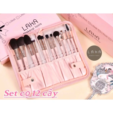 Bộ cọ cá nhân Laka 12 cây màu hồng lông mềm bám phấn đa chức năng kèm ví da Giá chỉ 690.000₫ 6