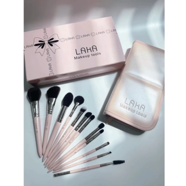 Bộ cọ Laka 12 cây màu hồng lông mềm bám phấn, kèm ví da Giảm còn 690.000đ 2