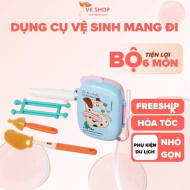 Bộ Cọ Rửa Bình Sữa 6 Món Có Hộp Đựng – Dễ Mang Du Lịch, Vệ Sinh Nhanh, Tiện Lợi