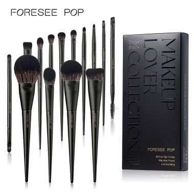 Bộ cọ trang điểm FORESEE POP 14 chiếc + kem nền Kabuki đen, đường viền, kem che khuyết điểm, phấn mắt - Giá chỉ 823.020 VND