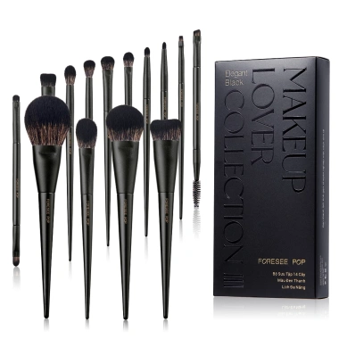 Bộ cọ trang điểm FORESEE POP 14 chiếc + kem nền Kabuki đen, đường viền, kem che khuyết điểm, phấn mắt - Giá chỉ 823.020 VND
