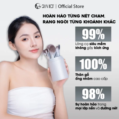 Bộ cọ trang điểm GUVIET 14 cây màu xám bạc kèm bao da, giá ưu đãi 334.410₫