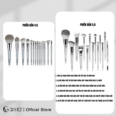 Bộ cọ trang điểm GUVIET 14 cây màu xám bạc kèm bao da, giá ưu đãi 334.410₫
