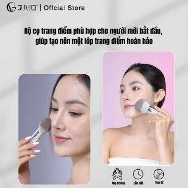 Bộ cọ trang điểm GUVIET 14 cây màu xám bạc kèm bao da, giá ưu đãi 334.410₫