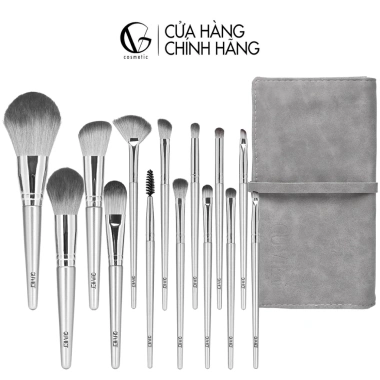 Bộ cọ trang điểm GUVIET 14 cây màu xám bạc kèm bao da, giá ưu đãi 334.410₫