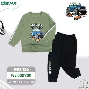 Bộ cổ tròn dài tay cotton bé trai 11-21kg Dokma DB1.413 DB2.426 DB2.428 giảm giá 199k 5