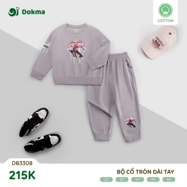 Bộ cổ tròn dài tay cotton bé trai 11-21kg Dokma DB1.413 DB2.426 DB2.428 giảm giá 199k 8