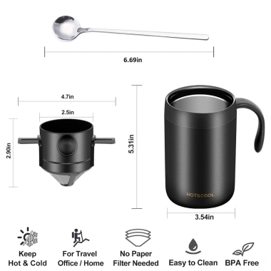 Bộ cốc 2 lớp + phin pha cà phê 2in1 cắm trại - Tặng thìa khuấy - 350.000đ